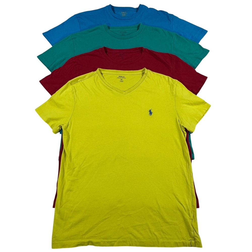 Polo Ralph Lauren T-Shirt Bundle 4 Pack Men's Small V-Neck Crew Neck Multi Color